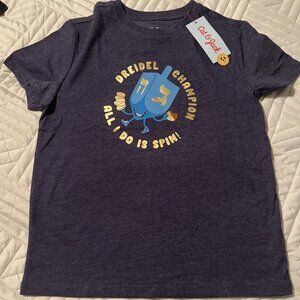 Hanukkah Kids Tshirt Small Dreidel Champion Blue All I Do Is Spin NWT